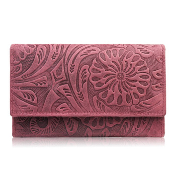 Portfel damski skórzany vintage w kwiaty różowy duży Paolo Peruzzi T-108-HCH