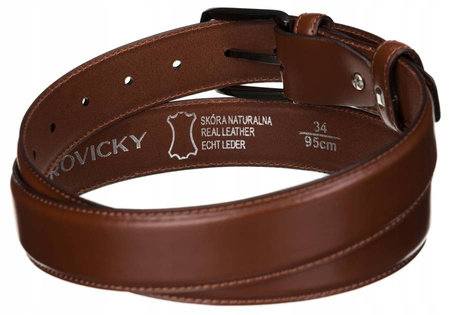 Szeroki, skórzany pasek męski z tradycyjną klamrą - Rovicky 125