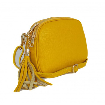 Listonoszka skórzana z frędzlami, złote okucia, żółta Vera Pelle