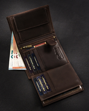 Portfel męski ze skóry naturalnej - Peterson, duży, pionowy, brązowy