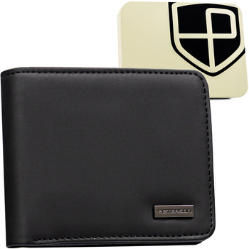 Portfel męski skórzany czarny - Peterson, mały, casualowy, RFID