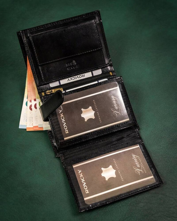 Portfel męski skórzany Rovicky - duży, czarny z RFID