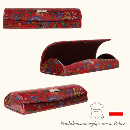 Etui na okulary BajuBaj z czerwonej skóry w kwiaty