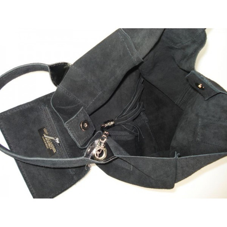 ZAMSZ NATURALNY WŁOSKA TORBA XL A4  SHOPPER BAG  SKÓRZANA  CZARNA W567N