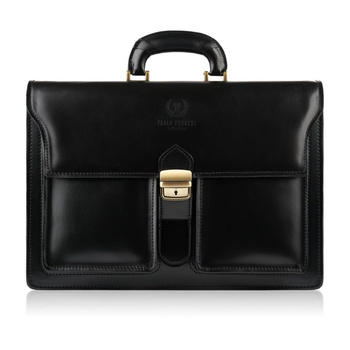 Teczka skórzana męska Paolo Peruzzi czarna N02-BL z metalowym klipsem