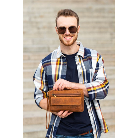 Męska saszetka do ręki vintage ze skóry hunterowej Paolo Peruzzi T-23-HBR