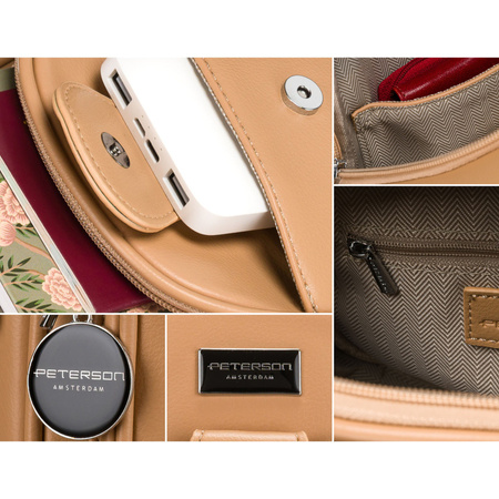 Saszetka damska crossbody w kolorze beżowym - ekologiczna skóra Peterson