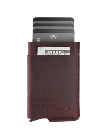 Portfel GOBI wykonany ze woskowanej skóry Hunter wiśniowy