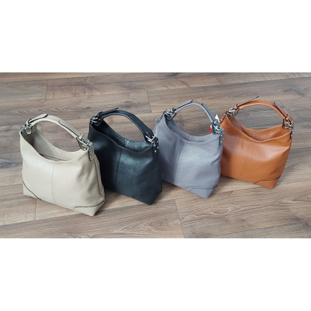 Torba worek skórzana Vera Pelle, szara, Made in Italy, pojemna