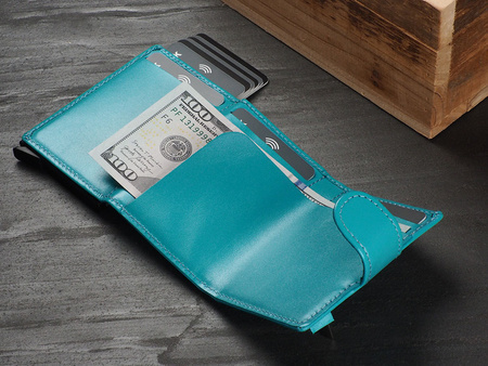 Portfel SOHO Zip wykonany z delikatnej, ekskluzywnej skóry Italia turkusowy