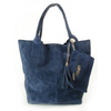 ZAMSZ NATURALNY WŁOSKA TORBA XL A4  SHOPPER BAG  SKÓRZANA GRANATOWA  W567BS