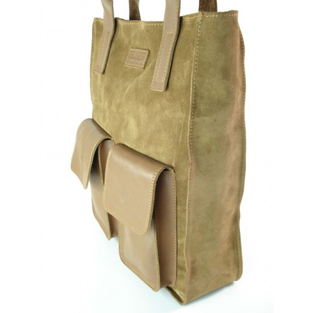 Torba skórzana XXL Vera Pelle zamszowa, pojemna, Camel BYC88C