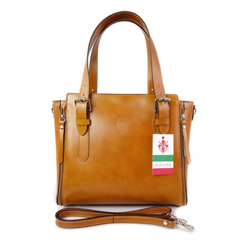 Włoska torebka skórzana, kuferek mieści A4 ,Vera Pelle ,Camel  V884C