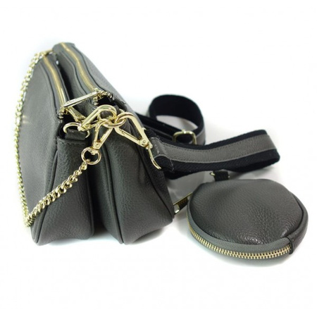 Torebka listonoszka Vera Pelle 3w1 szara ze złotymi okuciami A5 VP791G