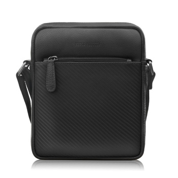 Saszetka męska skórzana na ramię z toczeniem typu carbon czarna Paolo Peruzzi AL-19-BL