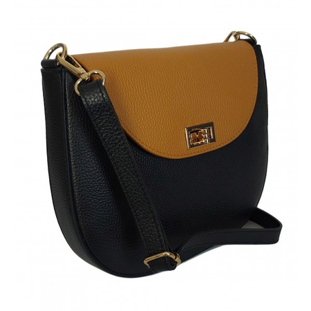 Torebka skórzana listonoszka Vera Pelle czarna z camelem VPP38NC