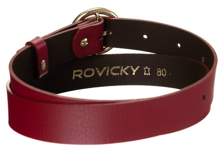 Połyskujący, skórzany pasek damski ze złotą, okrągłą klamrą - Rovicky 90