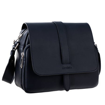 Listonoszka skórzana Canaletto z klapką na magnes - granatowa elegancja