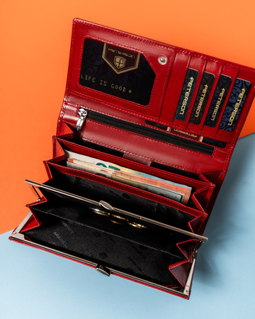 Portfel damski czerwony z RFID - elegancka skórzana torebka Peterson