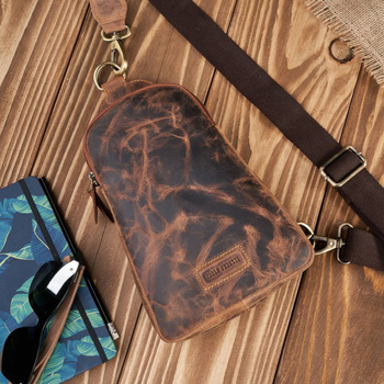 Plecak męski skórzany na jedno ramię na skos may vintage brązowy Paolo Peruzzi T-118-HBR