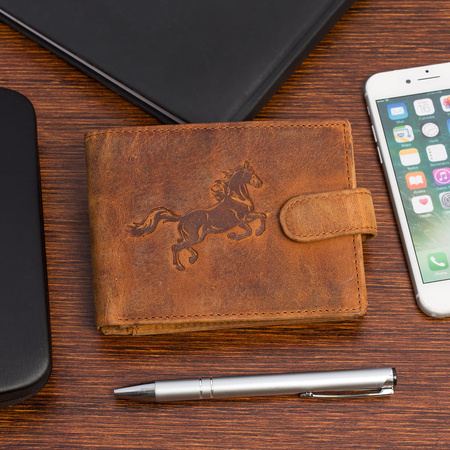 Portfel skórzany męski z tłoczeniem koń Bellugio - wielbłądzi