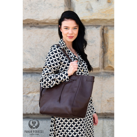 Torba shopper skórzana brązowa Paolo Peruzzi IN-64-BR na ramię