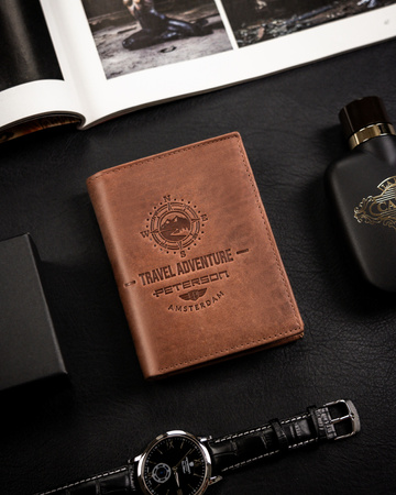 Portfel męski Peterson z naturalnej skóry - duży, pionowy, RFID