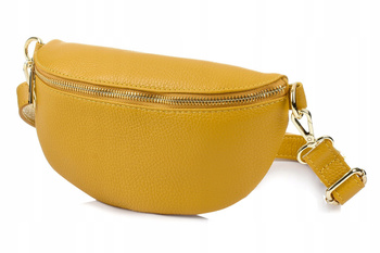 Musztardowa Damska Skórzana Włoska Saszetka Nerka