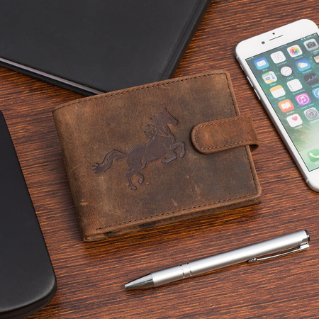 Portfel skórzany męski z tłoczeniem koń Bellugio - rdzawy