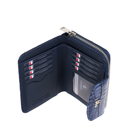 Portfel damski Canaletto z granatowej skóry z RFID – elegancja i bezpieczeństwo