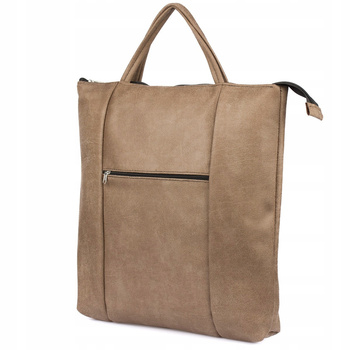 Torba duża damska skóra ekologiczna torebka A4 nubuk beżowa na zakupy