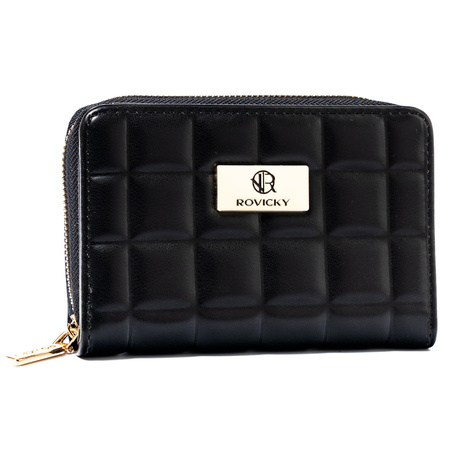 Kompaktowy portfel damski w typie piórnika w czarnym kolorze - Rovicky