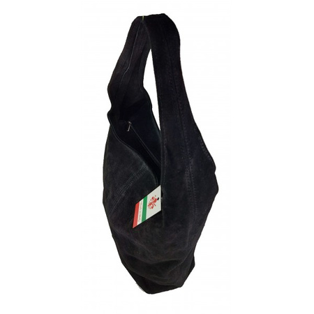 Zamszowy worek , Włoska skórzana torba xl a4  Czarny shopper bag W356N