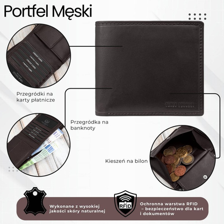 Brązowy portfel męski skórzany smuky poziomy Paolo Peruzzi AL-17-BR
