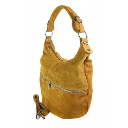 Klasyczny worek na ramię ,zamki suwaki XL A4  Shopper bag zamsz naturalny  camel W345C
