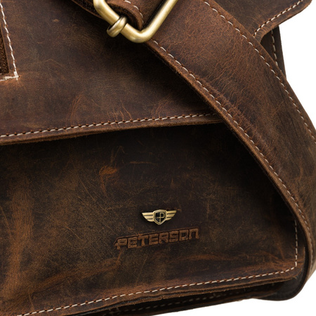 Listonoszka męska Peterson w brązowej skórze ze złotymi detalami