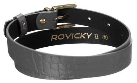 Ciekawy skórzany pasek damski ze złotą klamrą, zwierzęcy motyw - Rovicky 90