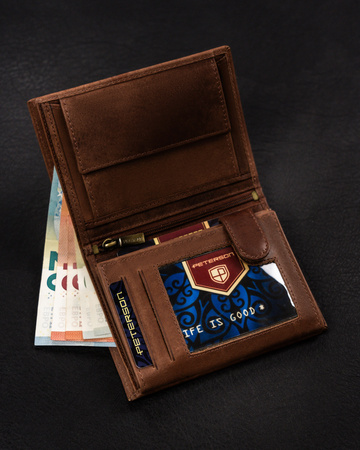 Portfel męski Peterson z naturalnej skóry - duży, pionowy, RFID
