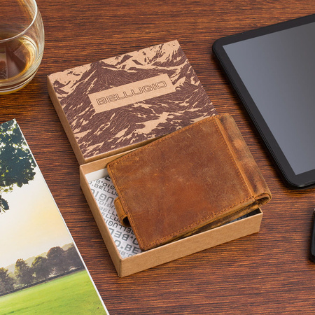 Portfel skórzany męski z tłoczeniem koń Bellugio - wielbłądzi