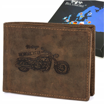 Portfel skórzany męski brązowy nubuk poziomy skóra nat motor RFiD Beltimore