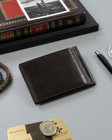 Portfel męski skórzany w brązowym kolorze z RFID - Rovicky