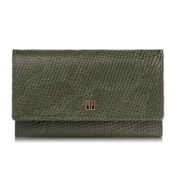 Elegancki zielony portfel damski z efektem wężowej skóry Paolo Peruzzi
