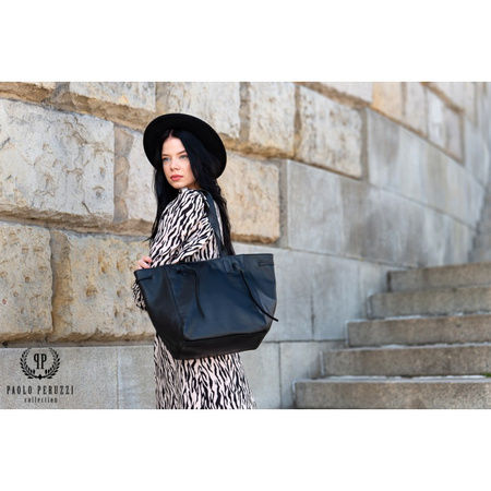 Torba shopper skórzana damska Paolo Peruzzi IN-64-BL czarna