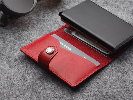 Portfel HIKER - CHIC Decor wykonany z garbowanej skóry Nomad czerowny