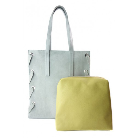 Zamszowa torba Shopper bag ,duży worek, kółka,  Vera Pelle pojemny Szara  WK745G