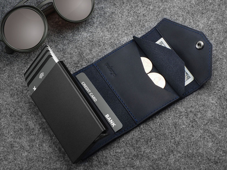 Portfel PORTER Go wykonany z woskowanej skóry Hunter granatowy