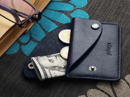 Portfel RETRO wykonany z roślinnie garbowanej skóry Nomad granatowy