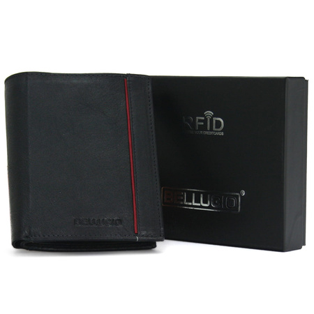 Portfel męski skórzany RFID - czarno-czerwony