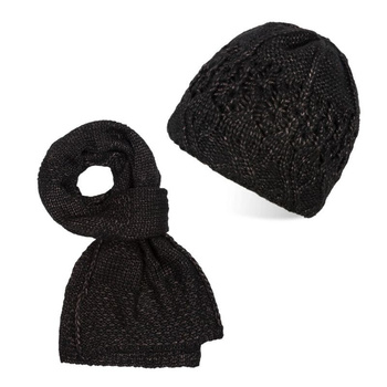 Czapka i szalik damski zimowy Paolo Peruzzi czarny klasyczny komplet