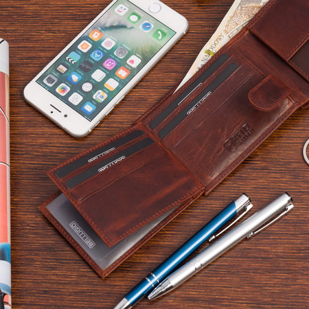 Skórzany portfel męski z systemem RFID Bellugio - koniakowy